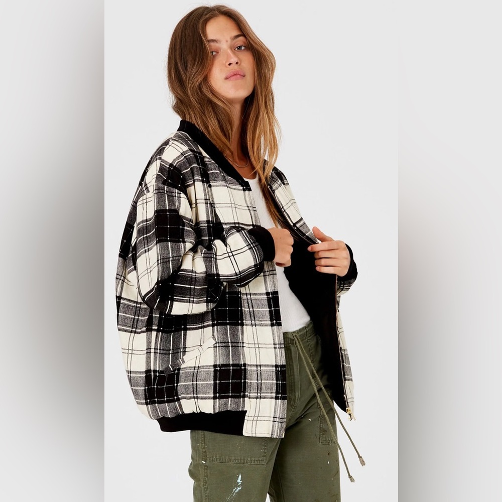 NWT Jen’s Pirate Booty Plaid Seattle Sound Bomber Jacket Fugazi Grunge Oversized